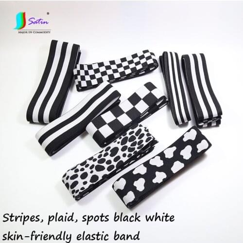 2.5/3.8/5.0cm Stripes Plaid Spots Black White Skin-friendly Elastic Band DIY Clothes Accessories Pants Belt Elastic Bands S0046F