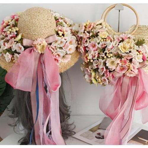 2021 Kawaii new luxury female straw knit weave floral petunias designer bag shoppers women sea spring handbag beach tote bag