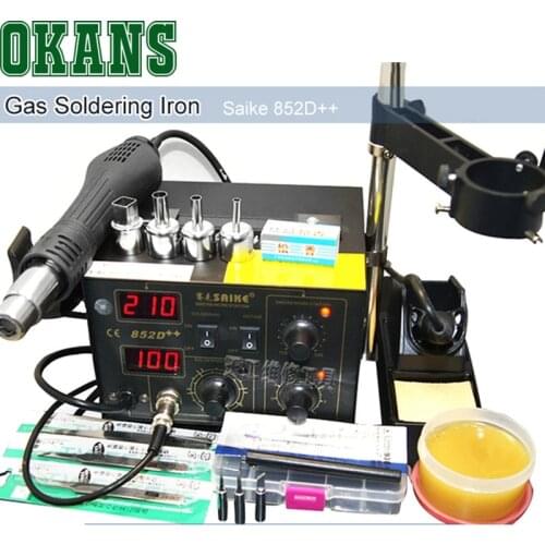 220V SAIKE 852D++ Iron Solder Soldering Hot Air Gun 2 in 1 Rework Station with Supply Air Gun Rack and Many Gifts