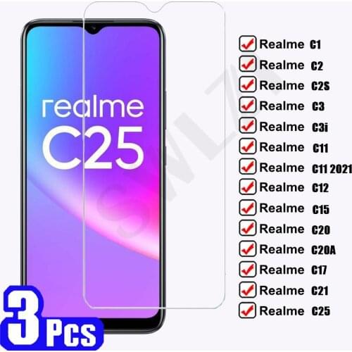 3/5Pcs for Realme C25 Tempered Glass C1 C2 C2S C3 C3i C20 C20A C11 2021 C12 C15 C17 C21 Phone Screen Protector Protective Film
