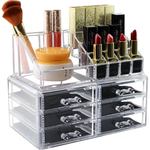 6 Drawers Makeup Organizer Jewelry Storage Box Lipstick Holder Cosmetic Storage Case Plastic Transparent Storage Box Save Space