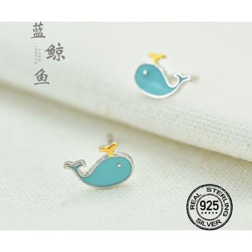 925 Sterling Silver Needle Earrings For Women Set Zircon Cute Whale Sweet Simple Retro Korean Fashion Girl Jewelry Anti-Allergic