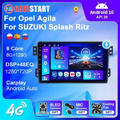6+128G Android 10 Car Radio Stereo For Opel Agila SUZUKI Splash Ritz 2008-2014 GPS NAVI Android Auto 4G WIFI Carplay DVD Player