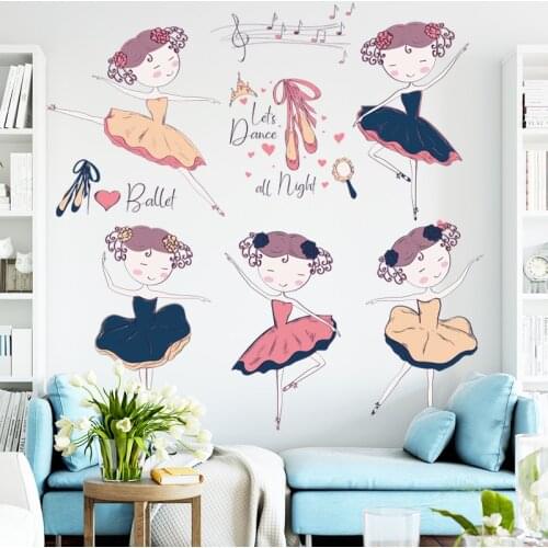 Big Lovely Dancing Girls Wall Stickers for Kids Dance Room Nursery Baby Bedroom Study Wall Decoration Mural Wallpaper Home Decor