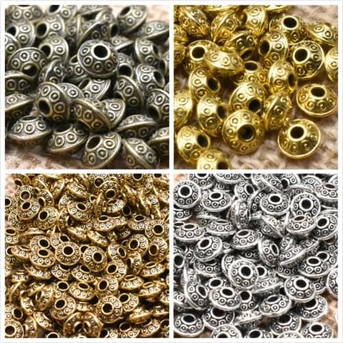 Yanqi 50pcs 6mm Tibetan Antique Metal Gold Silver Oval UFO Beads Loose Spacer Beads for Jewelry Making DIY Charms Bracelet