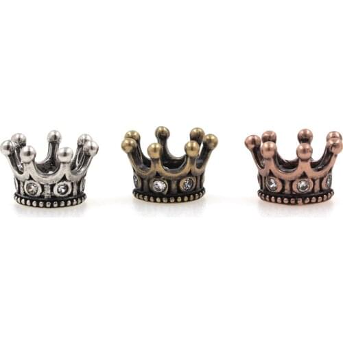Antique Bronze Hollow Crown Spacer Beads King Queen Charm DIY Bracelet Necklace Jewelry Beaded Accessories 7.5x12.7x7.5mm