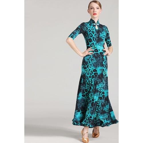 Cheap Modern Dance Dresses For Lady Red Green Sneaker Print Ice Silk Skirts Female Women Convenient Chacha Ballroom Dress