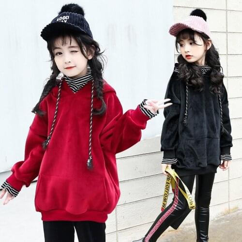 Children Hoodies Baby Girls Clothing 2019 New Winter Thickened Jackets Warm Outerwear Coats Big Kids Fake Two Pieces Sweatshirts