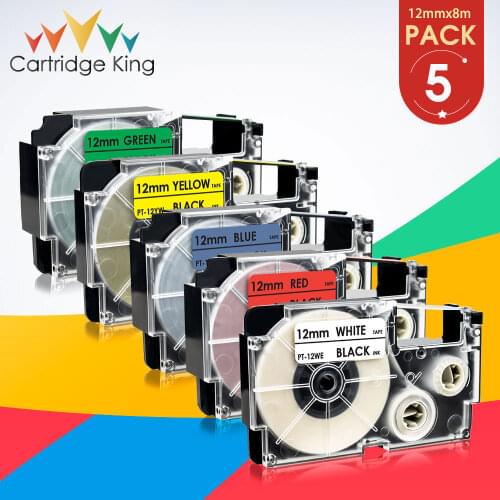 5PK Mixed XR-12WE XR-12RD XR-12BU XR-12YW XR-12GN 12mm Label Tape for Casio KL-60 KL-120 KL-100 KL-200 KL-780 KL-P1000 Printer