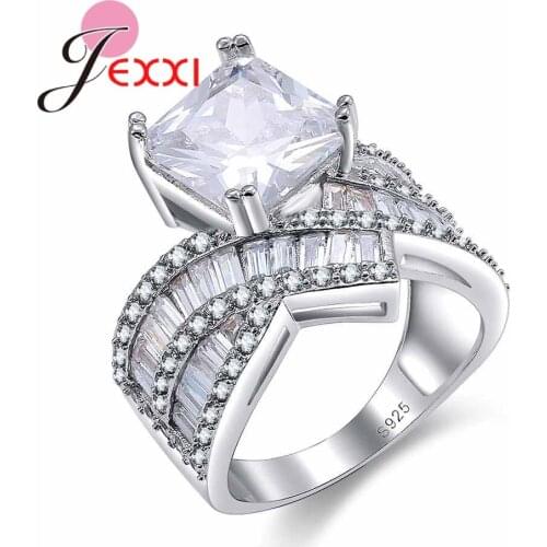 925 Sterling Silver Exquisite Bijoux Fashion Square Wedding & Engagement Ring Made With Clear Cubic Zirconia Jewelry Party