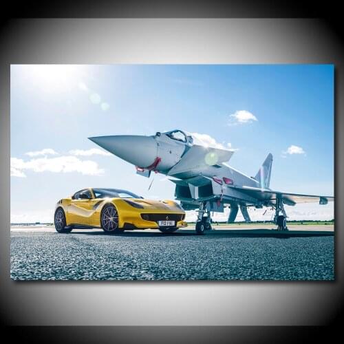 Ferraris Yellow Car and Fighter F12 Picture Silk Wall Art Painting Canvas Posters and Prints Room Modern decoration