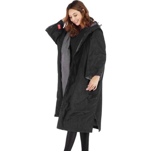 Over-Sized Thermal Changing Robe Jacket Women Men Outdoor Long Hooded Windbreaker Warm Fleece Lining Windproof Anorak