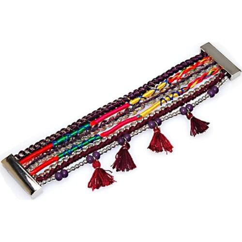 Magnetic wrap bracelet brazilian wrap multilayer strands bracelet with pompom tassel B50797