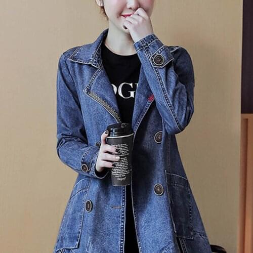 Fashion Womens Jacket 2021 Spring Autumn Denim Coat Female Korean Version Casual Loose Windbreaker Jeans Plus Size Long Sleeve