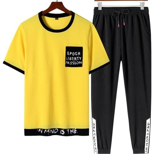 Mens Sets,Sweatpants Male,Summer Men, Short Sleeve Suit, Round Collar, Solid Color, Comfortable And breathable, Cotton, M-8XL