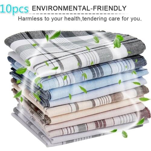 10pcs Mens Handkerchief Multicolor Plaid Stripe Men Pocket Cotton Square Business Chest Towel Hankie Meeting Decor Scarf