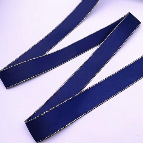 New 10mm-38mm Double Face Satin Ribbon Hight Quality Gold Edge Polyester Ribbon DIY Wedding Christmas Decoration Packing #12