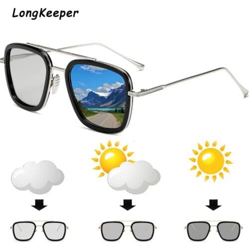 Polarized Photochromic Sun Glassses Men Tony Stark Iron Man Sunglasses Vintage Goggle Women Chameleon Pilot Square Sunglasses