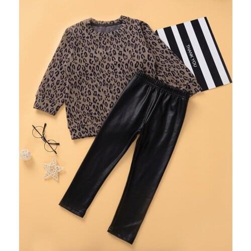Autumn Girl Set Long Sleeve Leopard Print Shirt + Pants Sets for Kids Fashion Girls Clothing