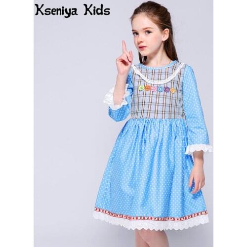 Kseniya Kids 2018 Girl Print Dress Petal Sleeve Lace Floral Appliques Plaid Dot Fashion Girls Dresses For Party And Wedding