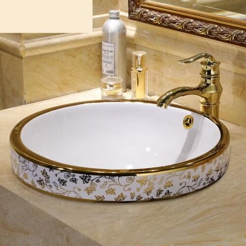 Semi Embedded Europe Vintage Style Ceramic Art Basin Sinks Counter Top Wash Basin Bathroom Vessel Sinks vanities sink wash basin