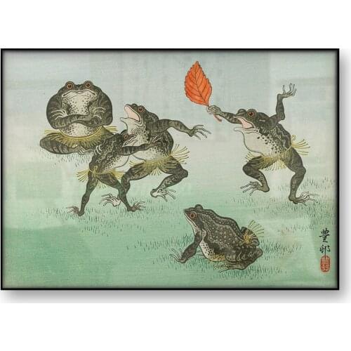 Japanese Wall Art Poster Battle Of The Frogs Sumo Frogs Japan Woodblock Canvas Print Illustration Vintage Poster Decor Gift