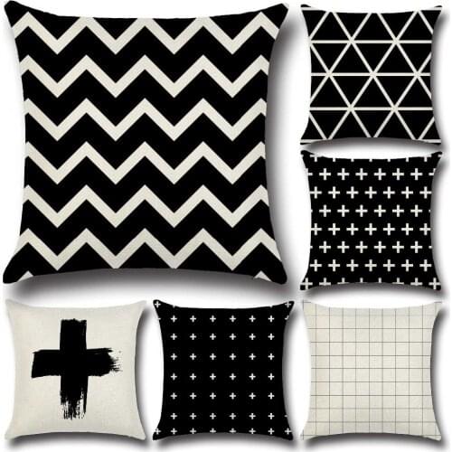 Simple Black Ripple Lines Cross Geometry Cotton Linen Home Decor Sofa Office Pillow Cover Car Seat Pillowcase Cover