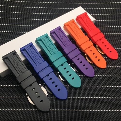 24mm Black Blue Red Orange Grey Purple watch band Silicone Rubber Watchband fit For Panerai Strap tools needle buckle tools