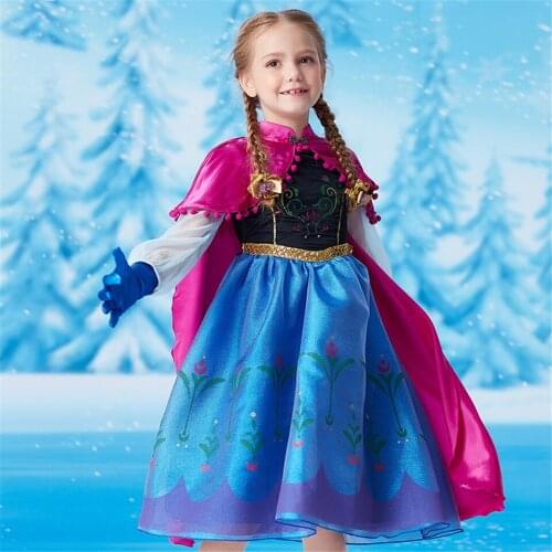 Christmas Fantasia Anna Elsa Dress for Girl Princess Costume Fancy Disguise Snow Queen Carnival Costumes Kids Party Clothing