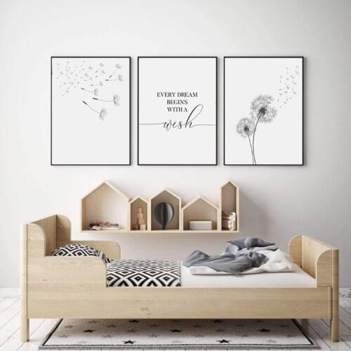 Nordic Poster Black And White Painting Dandelion Wall Art Minimalist Canvas Poster Modern Wall Picture For Living Room Home Deco
