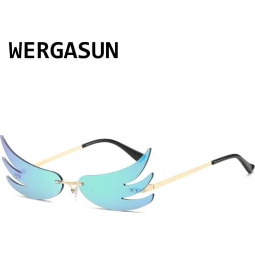 WERGASUN Rimless Sunglasses Women Luxury Brand Mirror Gradient Sunglasses Men Fashion Sunglasses Oversized Eyewear Oculos