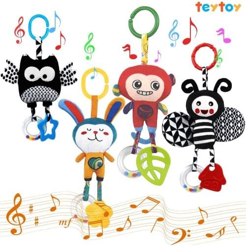 TEYTOY Baby Hanging Rattles Toys, Crib Toys Car Seat Stroller Toys for Infant, Crinkle Squeaky Sensory Educational Toy (4 pack)