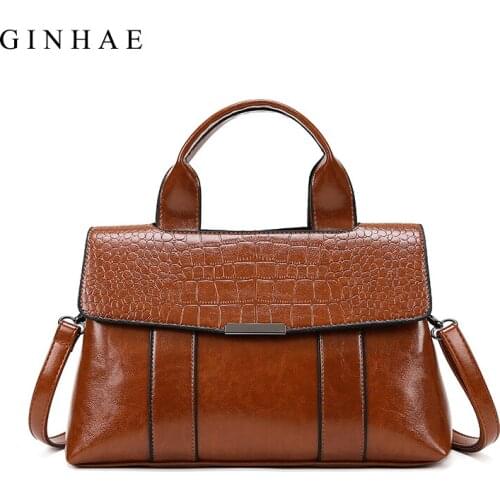 Ginhae Alligator Leather Handbag Women Luxury Designer Patchwork Crossbody Shoulder Bags Ladies High Quatily PU Tote Bag Blosa