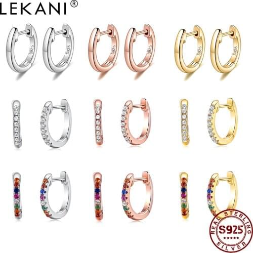 Fine Cute Hoop Earrings For Women 925 Sterling Silver Geometric Circle Inlay Cubic Zirconia S925 Earring Trend Accessory Jewelry