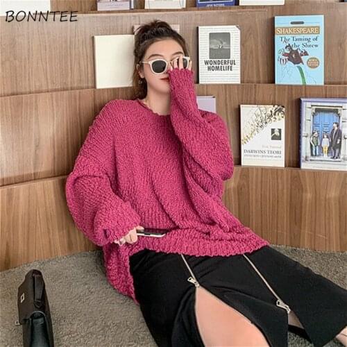 Sweaters Women Popular Pullovers Knitting Lovely Loose Basic Spring Plus Size 3XL Long Sleeve Solid Fresh Colors BF Daily Sweet