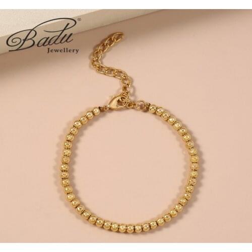 Badu 3MM Gold Color adjustable Beads Bracelet for Women Trendy Statement Round Beaded Handmade Bracelet Fashion Jewelry