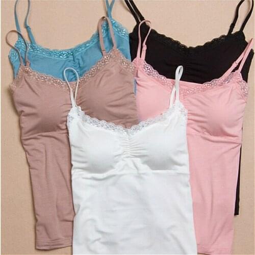 2020 Summer Lace Padded Camisole Women Tops Bras Seamless Bra Padded Solid Tank Top Straps Sleepwear Nightwear Pajamas Soft