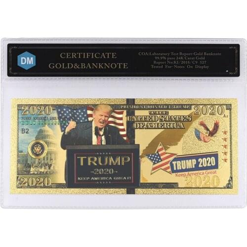 Gold Trump Bill Donald Dollar Foil Banknote 2020 President Us Maga Commemorative Plated Colorized for Gifts