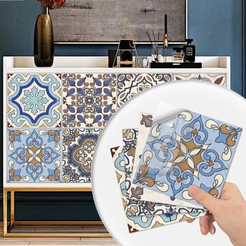 10Pcs Wall Stickers Waterproof Tile Stickers Self-adhesive European Pattern for Furniture Kitchen Bathroom Bedroom TV Backsplash