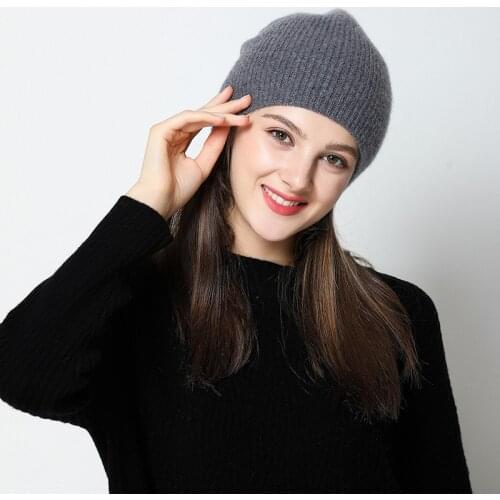 100% Cashmere Hat Luxury Brand Solid color Fashion Pure Cashmere Hat Women knitted Hat Super Warm Soft For Head Thickened