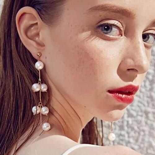 2021 Trendy Simple Plain Gold Color Metal Pearl Hoop Earings Fashion Big Circle Hoops Statement Earrings for Women Party Jewelry