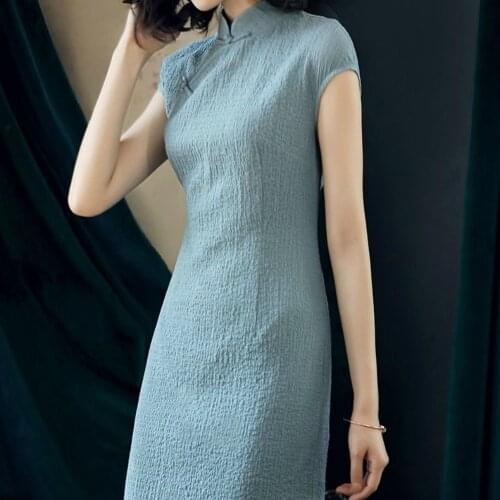 2021 Traditional Chinese Cheongsam Women Girls Cotton Linen Retro Dress Qipao Bodycon Sexy Short Vintage Dresses Large Size 3xl