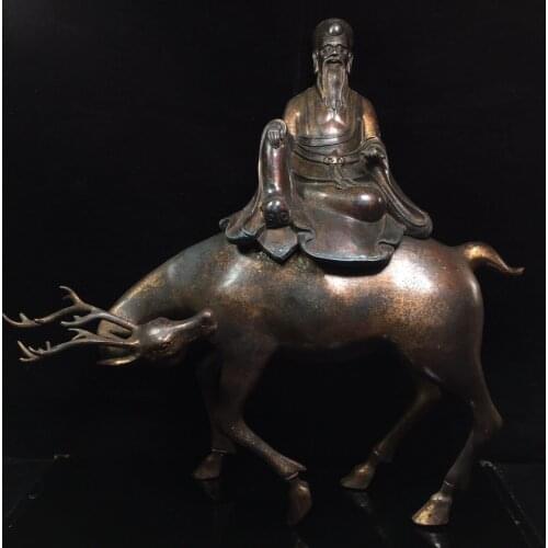 24" Tibet Buddhism Old Bronze Cinnabars Antarctic Sinon Buddha Statue Smoker Old man statue incense burner Enshrine the Buddha