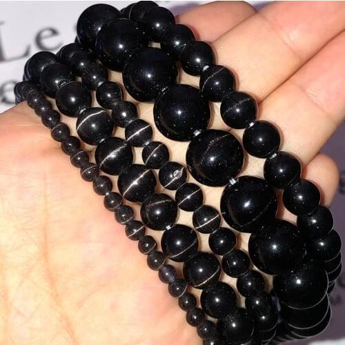4/6/8/10/12MM AAA Black Cats Eye Opal Natural Stone Glass Loose Spacer Moon stone Beads For Jewelry Making DIY Charm Bracelets