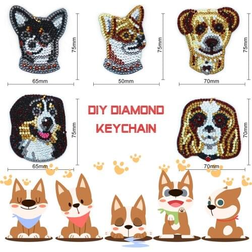 4Pcs Diamond Keychain Cute Dogs Pattern DIY 5D Diamond Painting Cross Stitch Bag Pendant Ornament Girl Women Gift Mosaic Decor