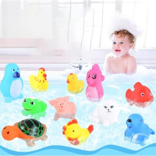6/12pcs Baby Bath Toys Animals Swimming Water Toys Children Rubber Float Squeeze Sound Squeaky Toys