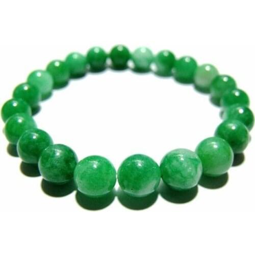 8mm Green Jade Beads Amulet Elastic Bracelet