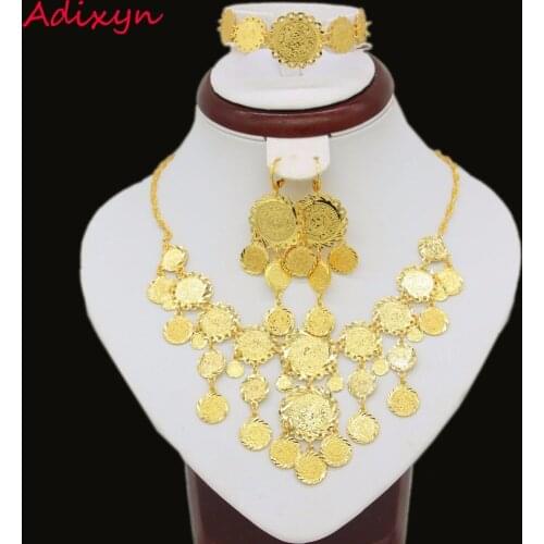 Arab Coin Sets Jewelry Women/Girls Gold Color Necklace/Earrings/Bracelet Islamic Muslim Metal Coin set African/Ethiopian Items