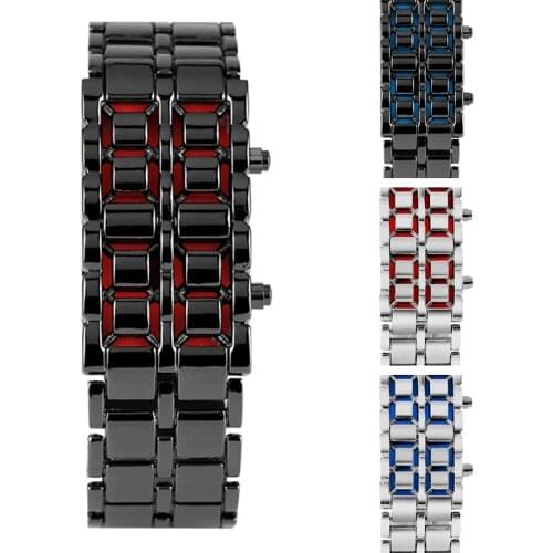Mens Watch Full Metal Digital Lava Wrist Watch Iron Metal Red LED Blue LED Samurai for Men Boy Sports Dress Watches Reloj Hombre