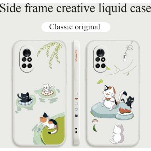 Watermelon Cat Phone Case For Huawei Nova8 8Pro 8SE Nova 7 7Pro 7SE 6 6se 5 5Pro 5Z 5I 5Ipro 5T 4 4E Liquid Silicone Cover